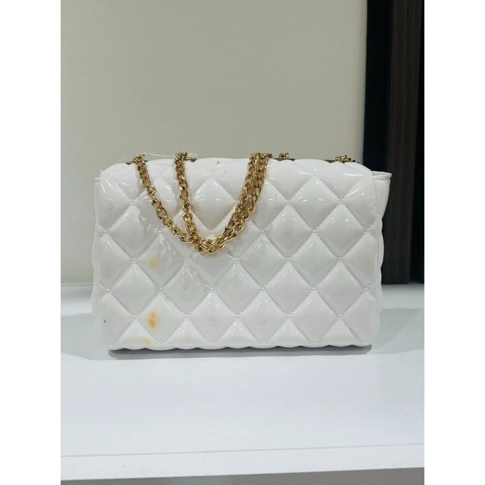 Pearly White Diamond Flap Leather Purse